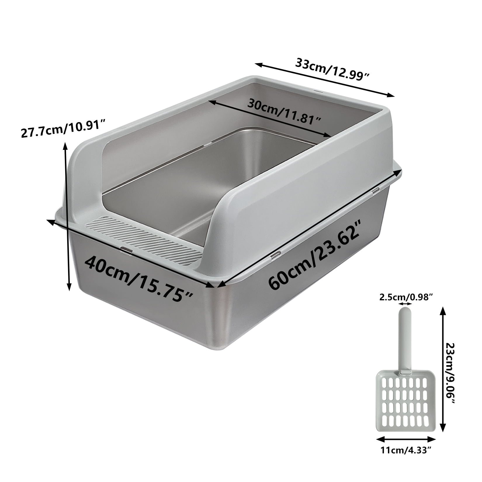 BingoPaw Stainless Steel Large Cat Litter Box High Sided Pan Anti-Leakage with Spoon for Cats