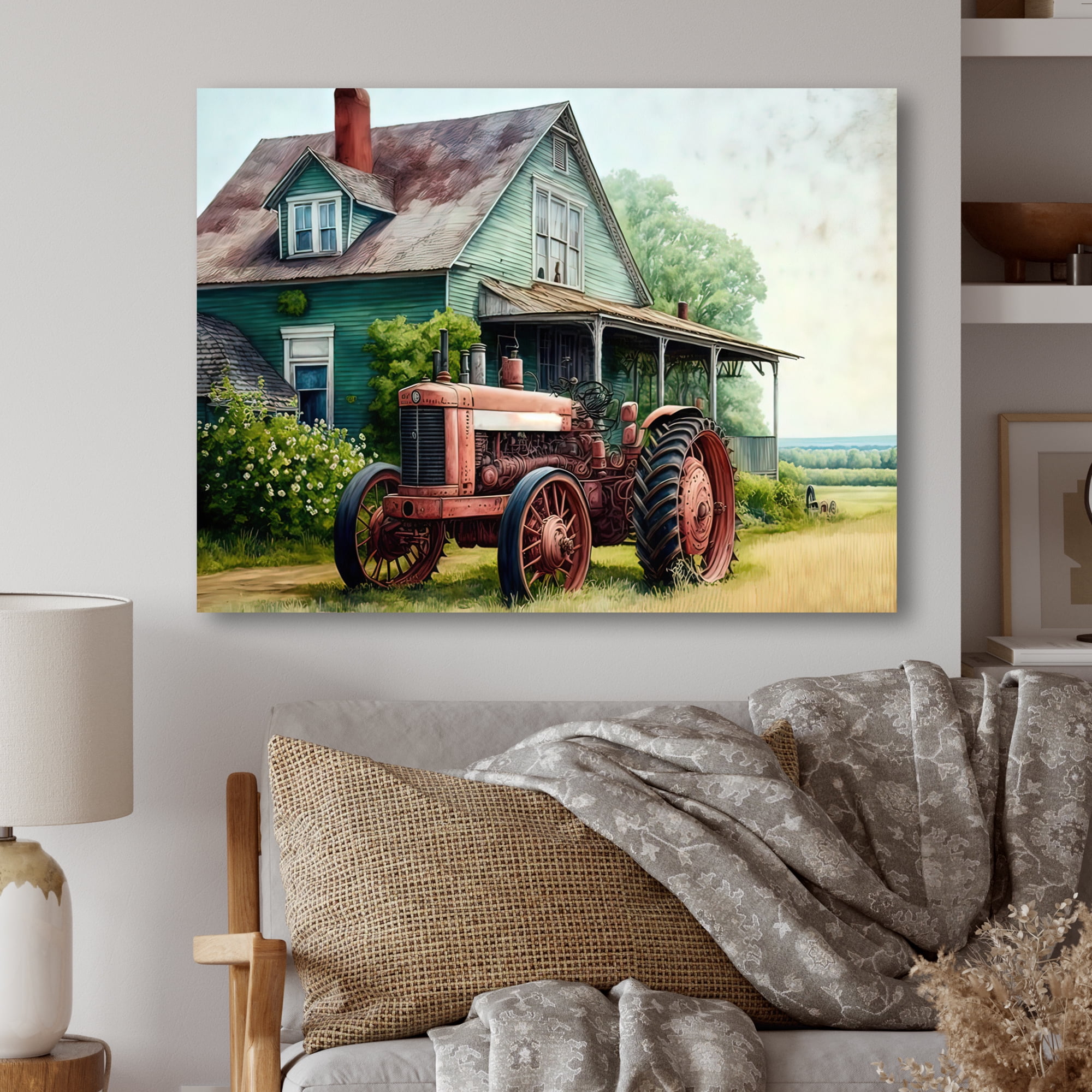 Designart Tractor In Barn II Canvas Wall Art