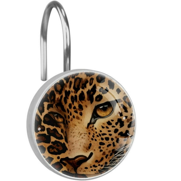 Leopard Skin Texture Shower Curtain Hooks Round Crystal Glass, Set of 12 Shower Curtain Rings - Shower Hooks for Curtain Shower Rings