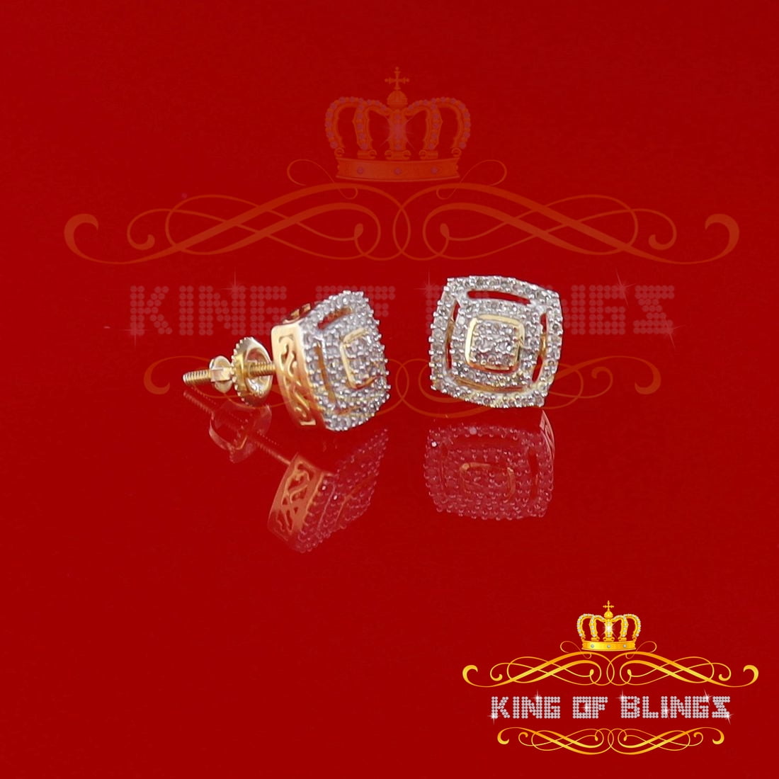 King of Bling's Aretes Para Hombre 925 Yellow Silver 0.25ct Diamond For Women's/ Men's Earrings