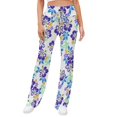 thumbnail image 2 of White Background Purple Hibiscus Flowers Women's Wide Leg Pants High Waist Adjustable Knot Loose Casual Trousers Business Work Casual Pants, 2 of 8