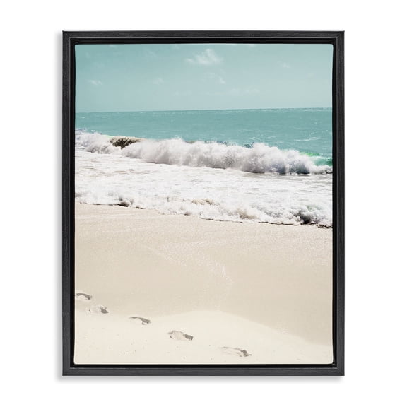 Stupell Industries Transitional Footprints on Beach Shore Black Floating Frame Canvas Art, 17 x 21, by Bill Carson Photography