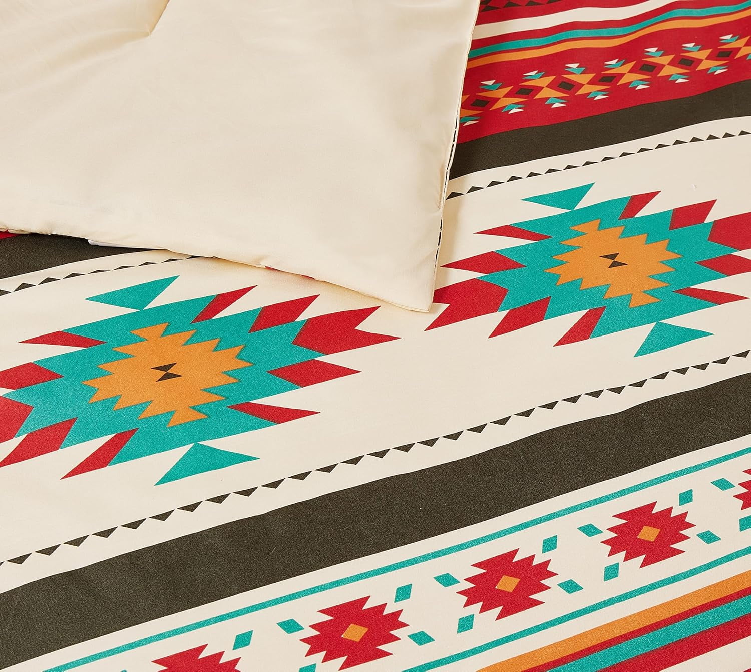 Chezmoi Collection Prescott 3-Piece Southwestern Multi-Color Cream Comforter Set, King