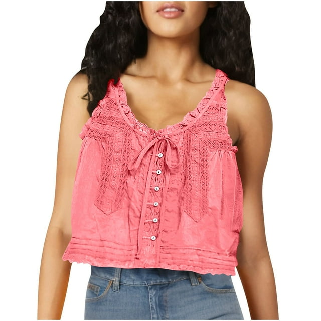 Timegard Tank Top for Women Lace U Neck Drawstring Sleeveless Ruched Button Summer Fashion Casual Tee
