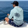thumbnail image 4 of Bulopur Men’s Hooded Beach Fishing Sun Shirt with Face Cover, Lightweight UPF 50+ Long Sleeve Top with Light Blue Palm Beach Print for Vacation and Coastal Travel, 4 of 8