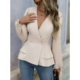 thumbnail image 5 of Women'S Elegant Solid Color Double Breasted Ruffle V-Neck Long Sleeved Shirt  M, 5 of 8