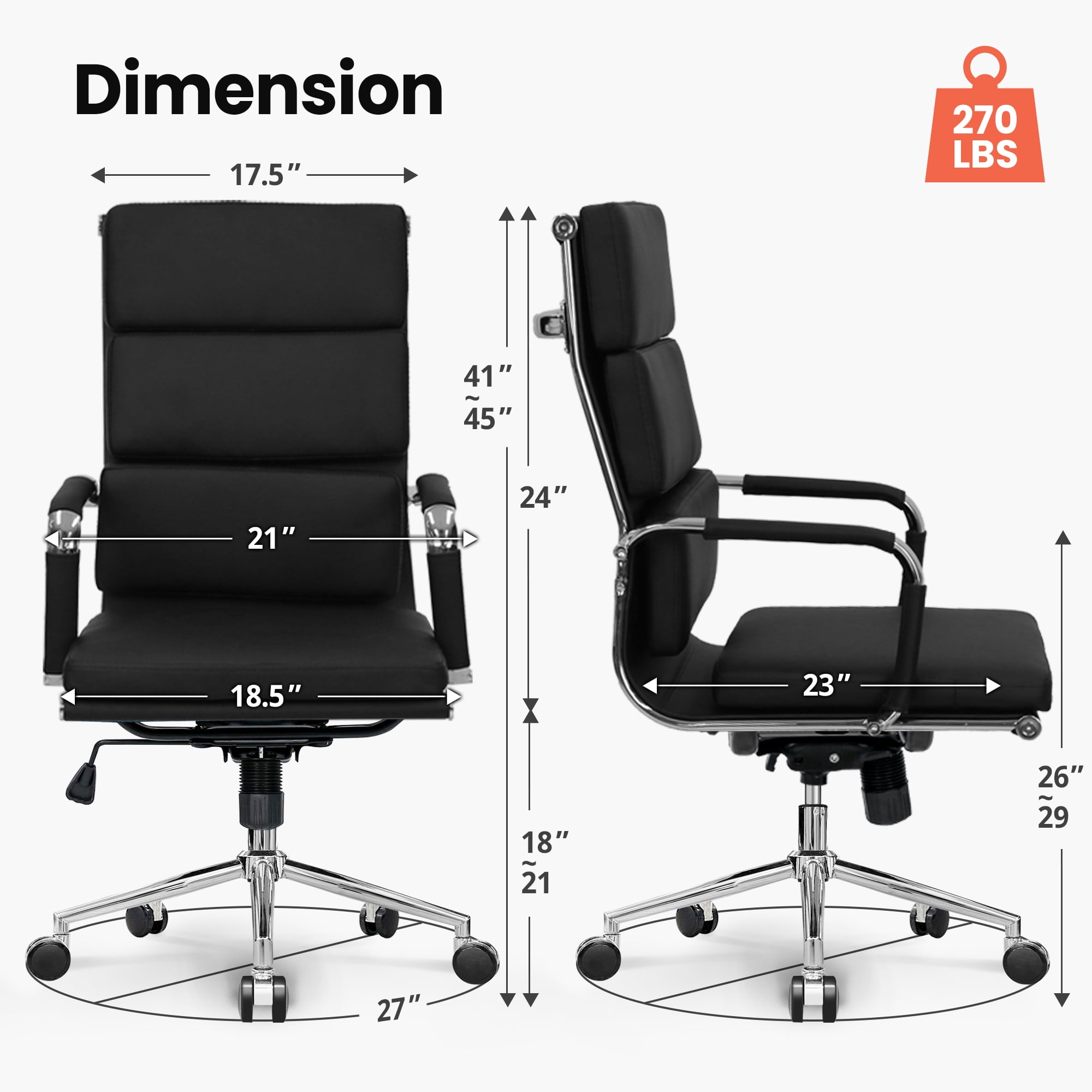 NEO CHAIR Conference Office Chair Century Modern High-Back Cushioned, Black