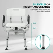 Naipo 360° Swivel Shower Chair for Elderly & Disabled - Adjustable Height Bath Chair with Armrests, Backrest & Non-Slip Seat - 300 lbs Capacity, White