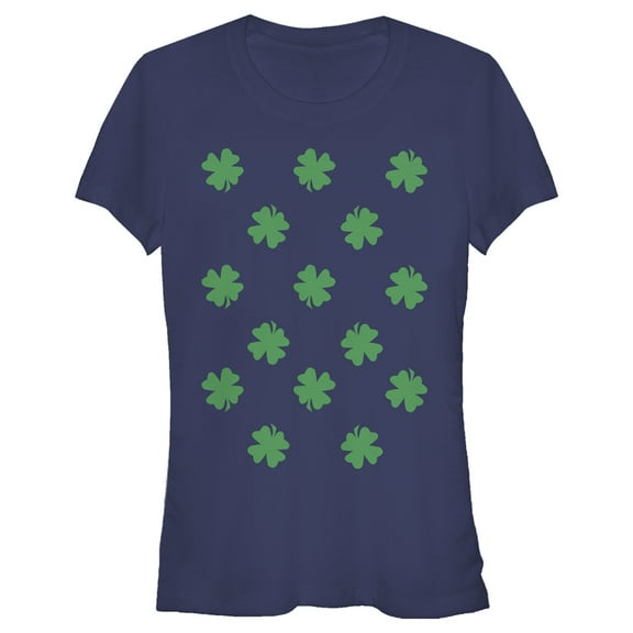 Junior's Lost Gods St. Patrick's Day Four-Leaf Clover Print Graphic Tee Navy Blue Small