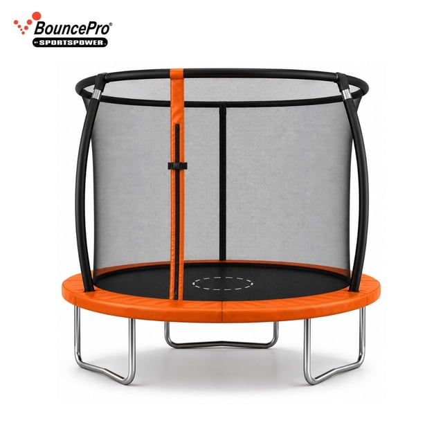 Sportspower BouncePro Trampolin de 8 pies con red de seguridad, certificado por ASTM, estructura de acero anti-corrosivo reforzado, lona de salto y red de seguridad con resistencia UV