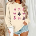 thumbnail image 4 of Aboser Women's Christmas Sweatshirt Fashion Pink Xmas Tree Graphic Shirts Crew Neck Long Sleeve Pullovers Loose Casual Holiday Tops Winter Party Top Gift Khaki S, 4 of 7