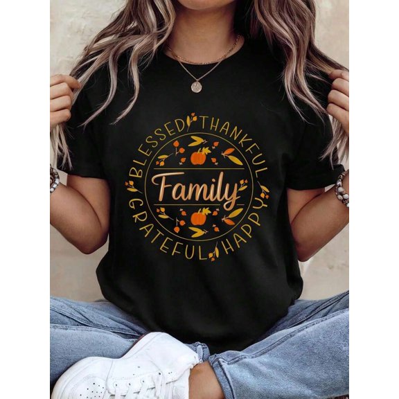 Thanksgiving Graphic Women T Shirt Thankful Family Thanksgiving T-Shirt