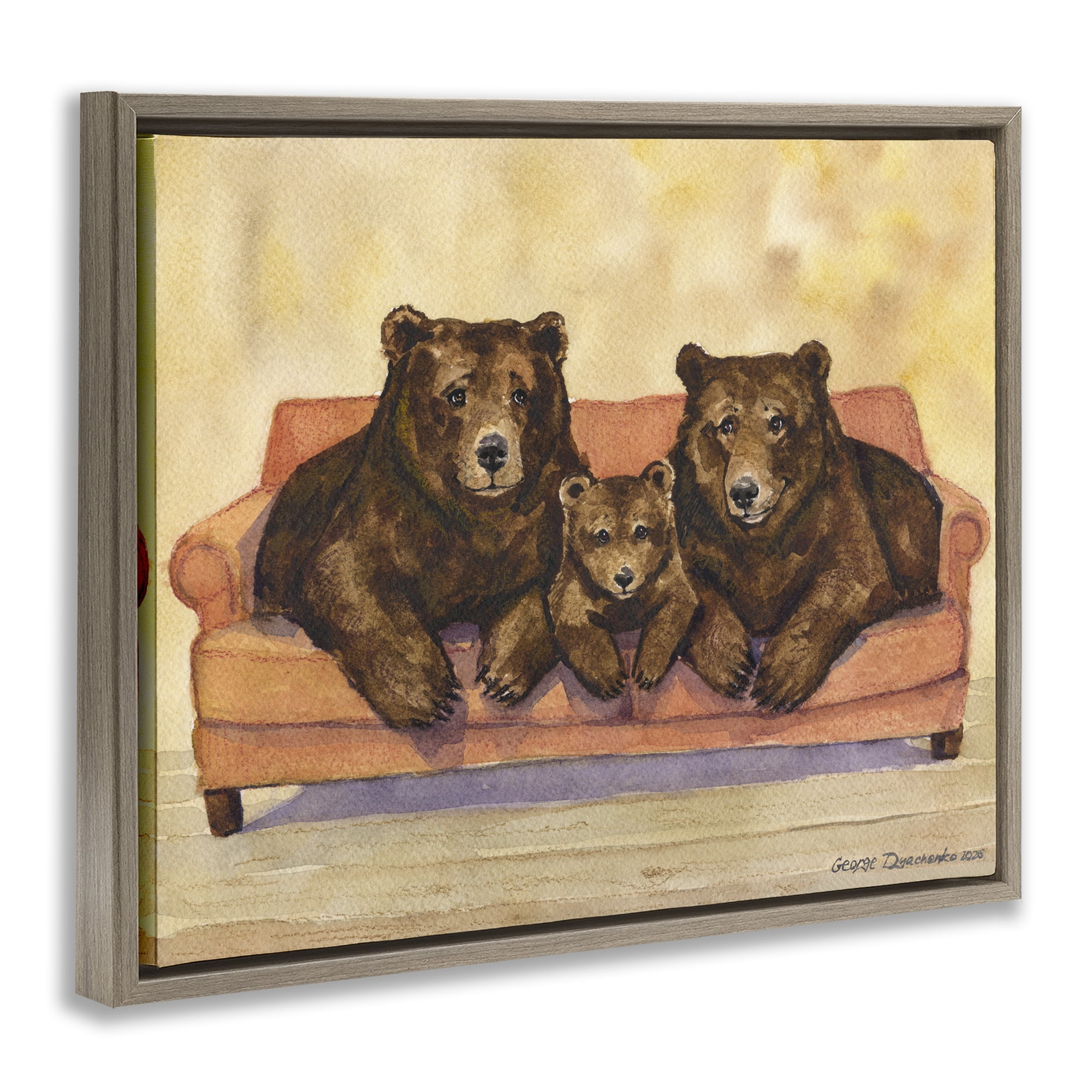 Stupell Industries Bear Family Trio Brown Framed Floater Canvas Wall Art, design by George Dyachenko