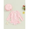 thumbnail image 2 of Bslissey Toddler Baby Girls Rash Guard Romper Swimsuit Floral Print Long Sleeve Ruffles Bikini Infant Cute Zipper Bathing Suit with Swim Cap Summer Swimwear 6M-3T, 2 of 8