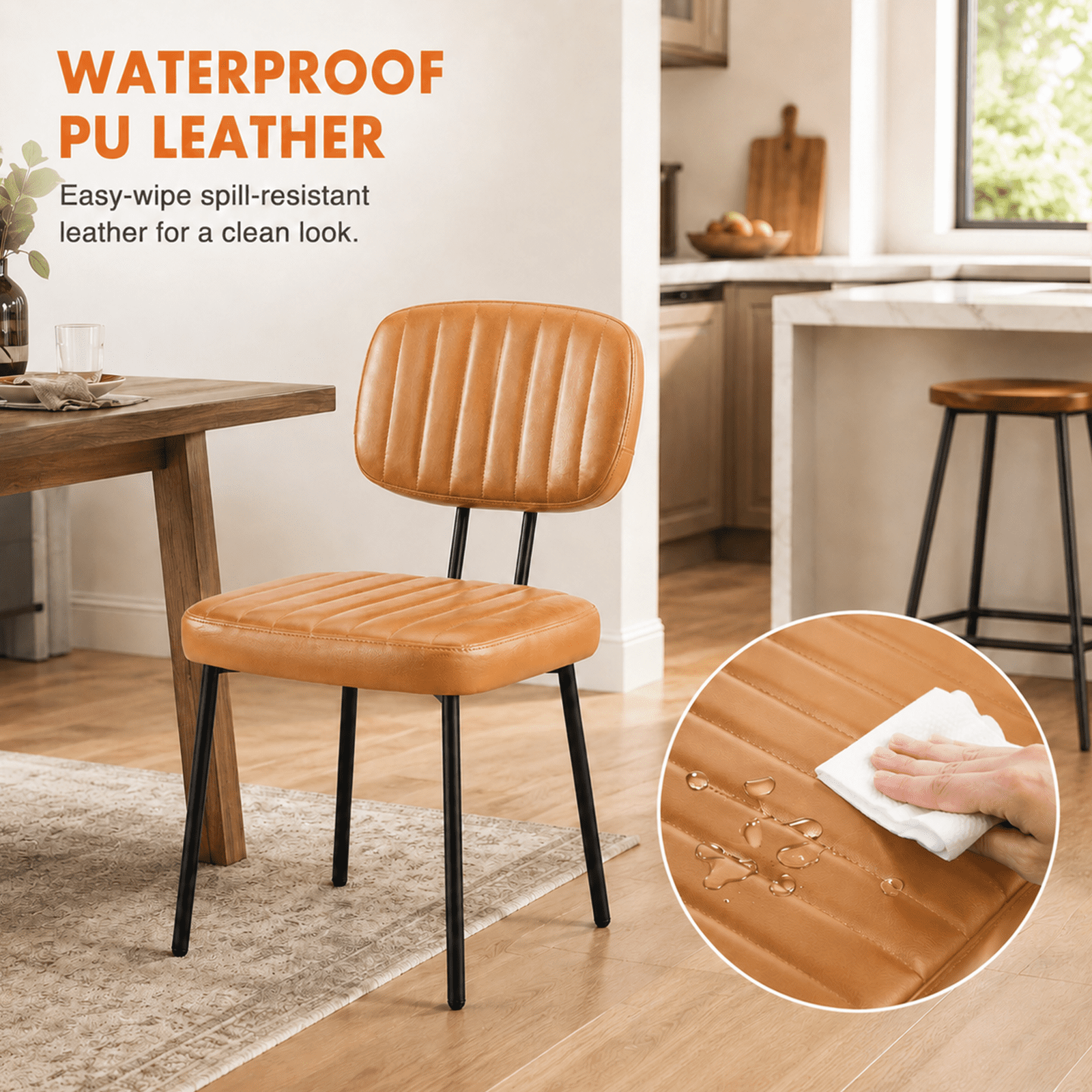 Alvantor Dining Chairs Set of 2, Mid-Century Modern Upholstered Kitchen Dining Room Accent Chairs with Faux Leather Cushion Seat for Kitchen Dining Room, Vertical Stripes