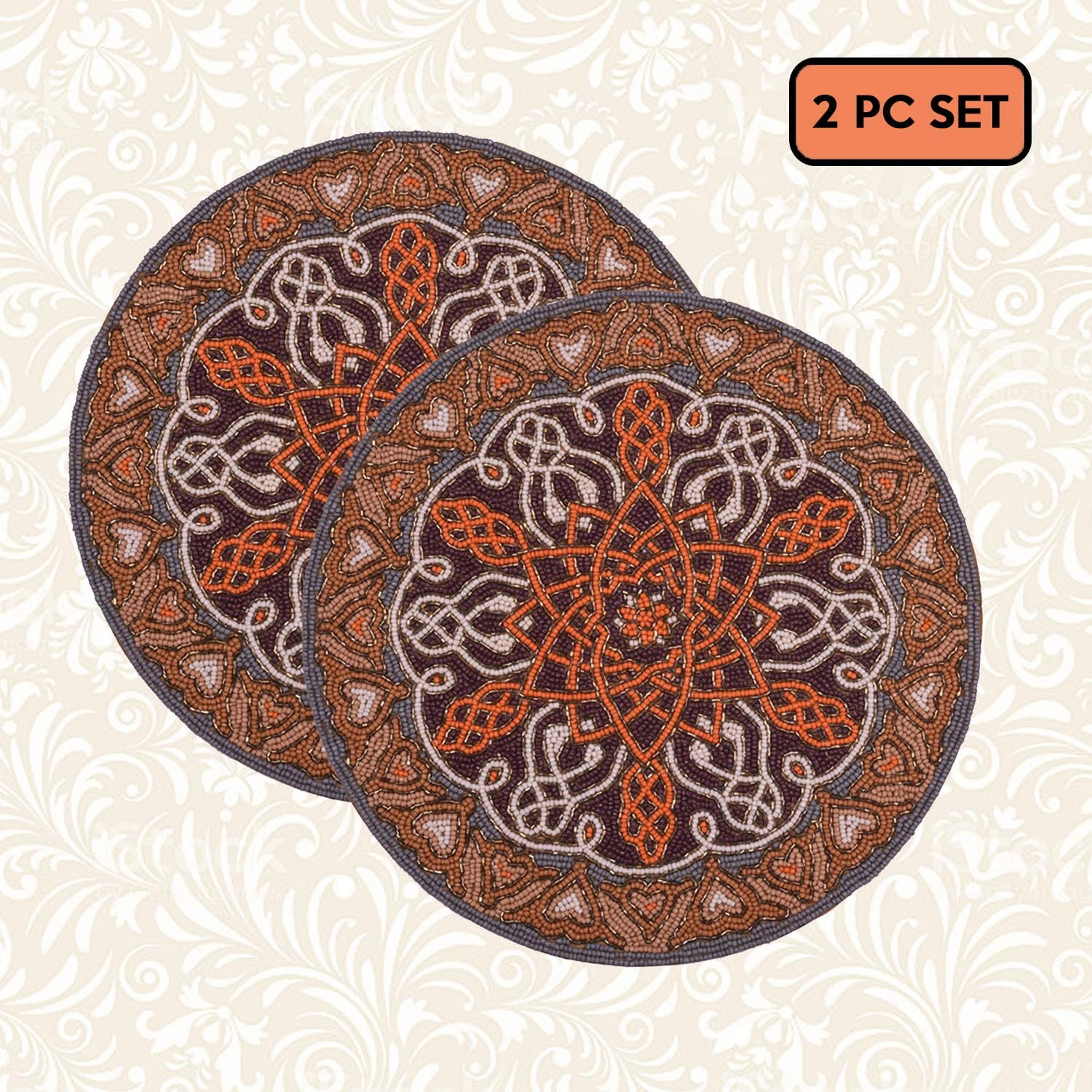 Decozen Beaded Placemats for Dining Table 14" Round Set of 2 Pcs