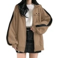 thumbnail image 1 of HNMKIU Sweat à Col Rond pour Femmes, Chandail à Capuchon à Fermeture à Glissière Mode Surdimensionné, Chandails à Capuchon Simples Confortables, Chandails en Molleton Grande Taille, Vestes Mignonnes pour Adolescentes, 1 of 4