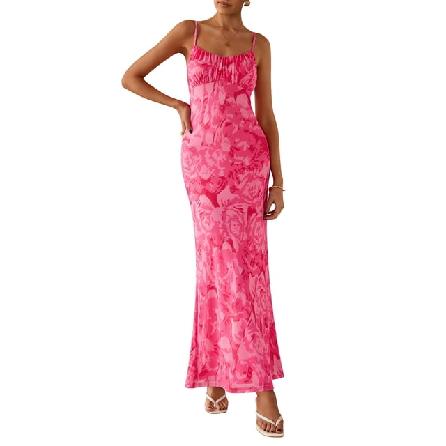 Vestido largo PRETTYGARDEN para mujer, floral, verano 2025, rosa S