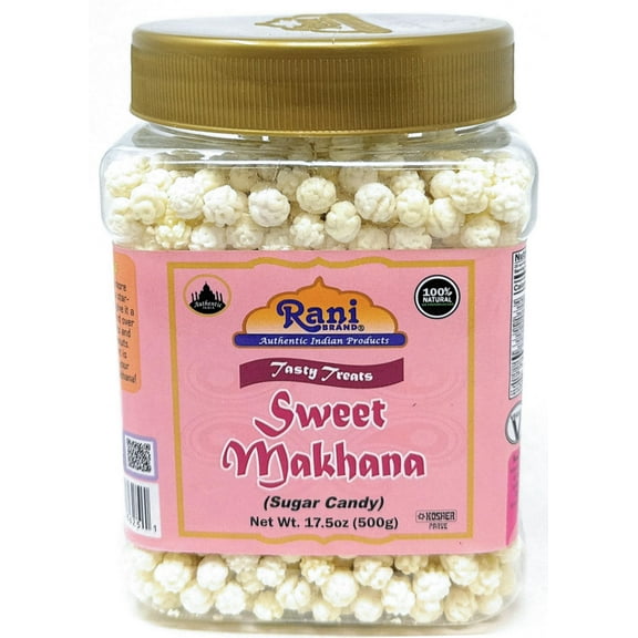 RaniSweet Makhana (Sugar Candy) 17.5oz (1.1lbs) 500g PET Jar ~ All Natural | Vegan | No Preservatives | Gluten Friendly | Indian Origin | Ready to Eat