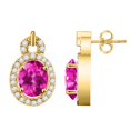 thumbnail image 4 of 0.35 Carat 8x6MM Oval Pink Topaz and Diamond Surrounded Earrings In 10k Yellow Gold, 4 of 6