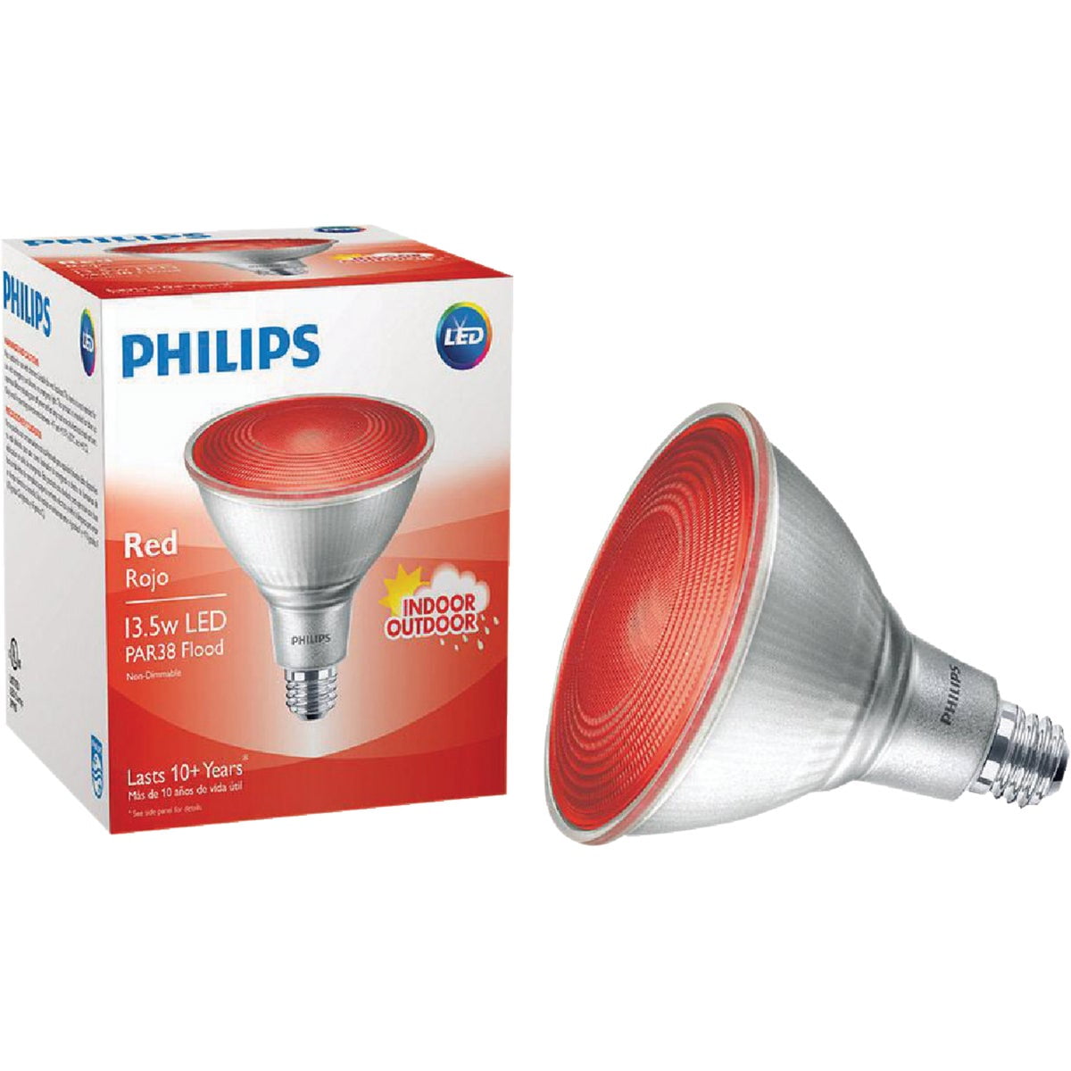 Philips 100W Equivalent Red PAR38 Medium LED Floodlight Light Bulb .