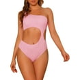 thumbnail image 1 of INSPIRE CHIC Traje de baño de una pieza para mujer, bañador monokini con corte asimétrico en la cintura, color rosa medio, 1 of 5