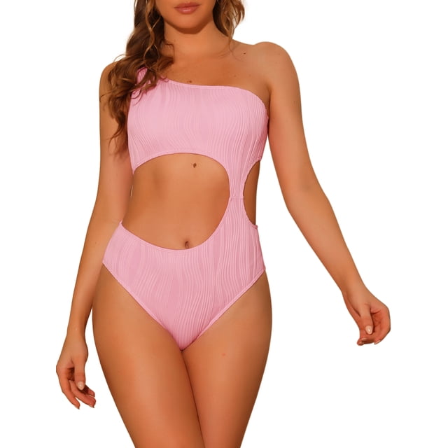 INSPIRE CHIC Traje de baño de una pieza para mujer, bañador monokini con corte asimétrico en la cintura, color rosa medio