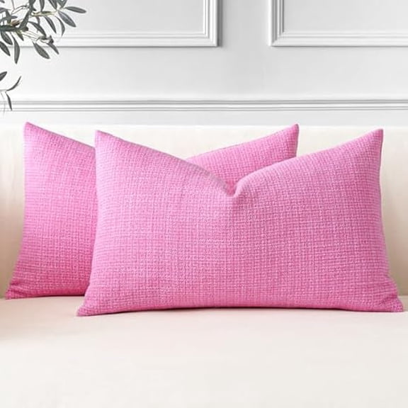 Eryueer Set of 2 Cushion Covers 40x60 cm Linen Hot Pink Decorative Throw Pillow Covers 16x24 Inch Lumbar Cushion Case Home Decor Pillowcases for Couch Sofa Living Room Bed (Hot Pink)