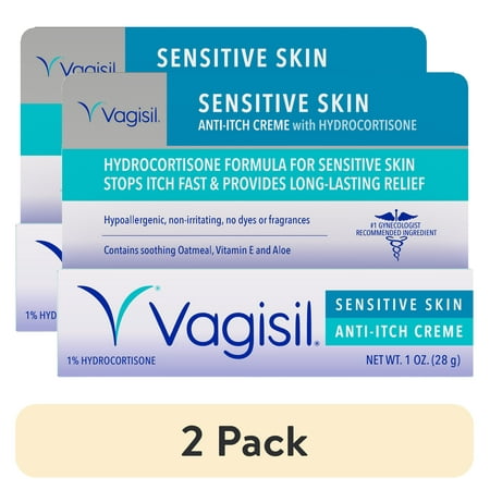 (2 pack) Vagisil Sensitive Skin Anti-Itch Cream for Women, with Hydrocortisone, Helps relieve Yeast Infection Irritation, Soothes & Cools, 1oz