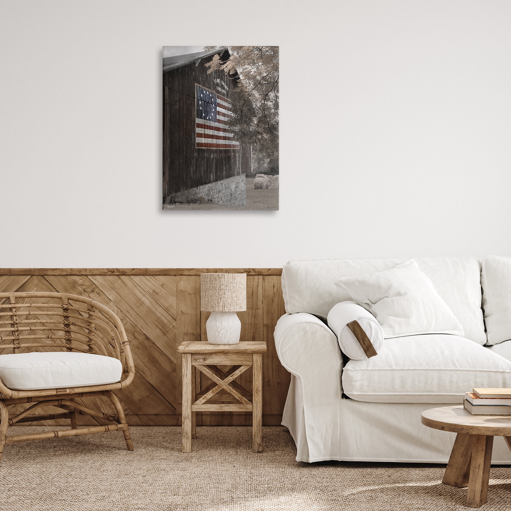 Stupell Industries Colonial Flag on Barn Patriotic Photography Wrapped Canvas Art Print Wall Art, 20 x 30