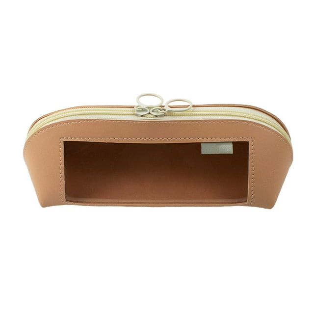 Large Pencil Case Leather Textured Pencil Case, Transparent Window, Waterproof Large Capacity Pencil Case, Student Pencil Case