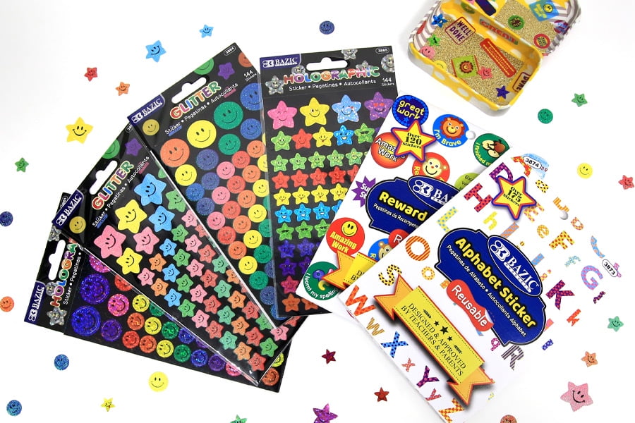 BAZIC Holographic Reward Sticker 3456 Counts, Smile Face Stars Stickers for Gifting