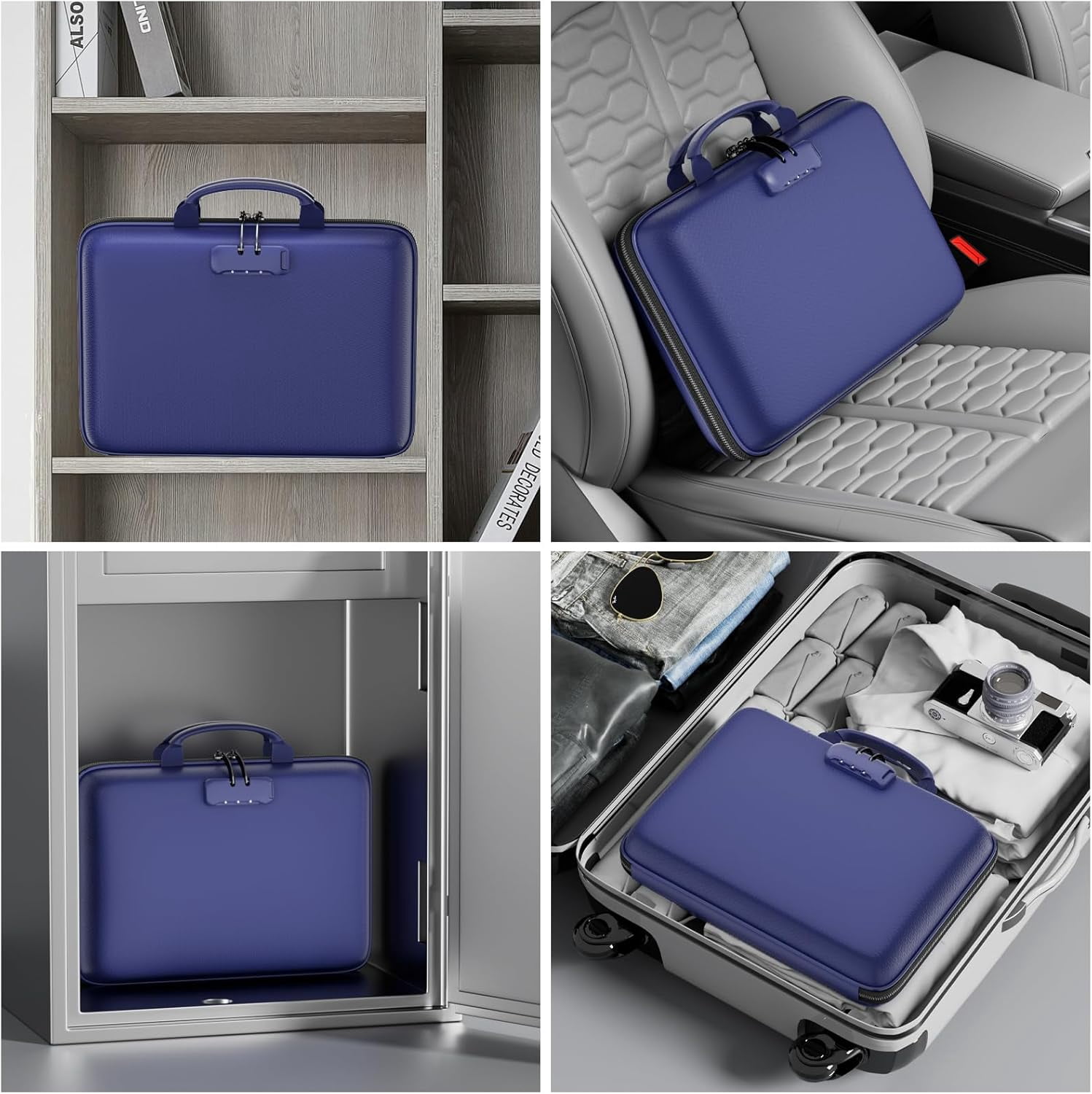 Fireproof File Organizer with Lock, Hard-Shell Case Fireproof Document Box with 13 Pocket Accordion File Folder, Portable Home Office Travel Safe Storage for Important Documents Laptop Blue