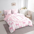 thumbnail image 2 of Manfei Girls Kawaii Bow Knot D Personalized Initial Twin Bedding Sets 7-Piece,Teens Women Cute Ribbon Bow Tie Stripes Bedding Comforter Set,Pink Reversible,Microfiber Bedroom Decor, 2 of 7