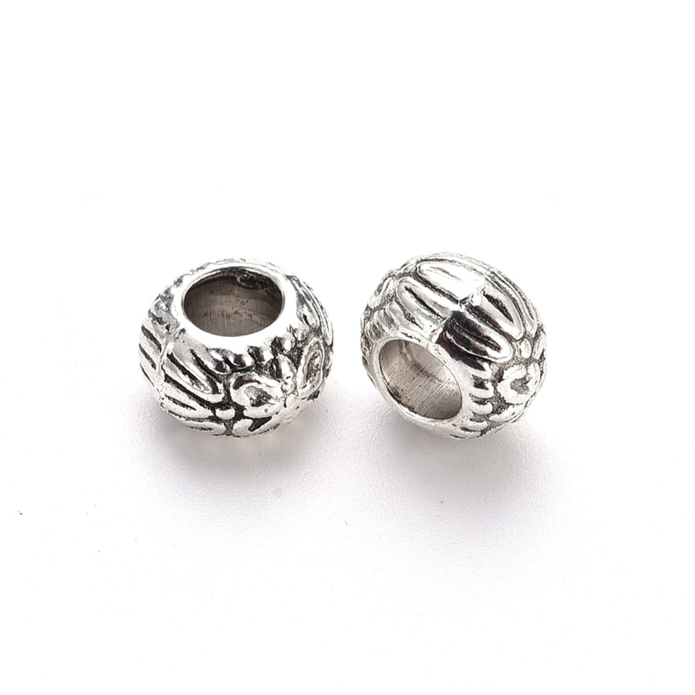 1000gs style Alloy European Beads Large Hole Beads Cadmium Free & Lead Free Rondelle with Flower Antique Silver 9.5x6mm Hole: 4.5mm about 650pcs/1000g