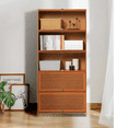 thumbnail image 4 of Magshion Bamboo 5 Tiers Tall Bookcase with Door, Books Storage Shelf, Brown, for Home, 4 of 10