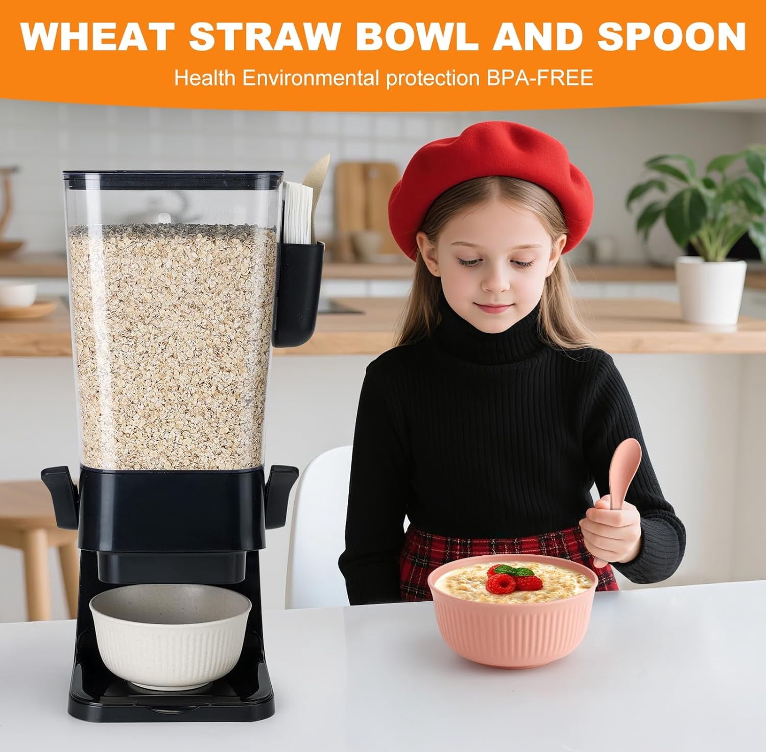 Cereal Dispenser Countertop Black 2 Pack with Bowls Spoons Cutlery Box,5.5 QT Dry Food Dispenser Snack Organizer Containers Storage for Pantry Kitchen Organization Oatmeal Nut Granola Candy
