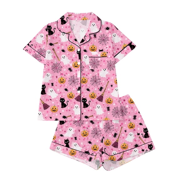 WERYOUNG Halloween Pajamas For Girls Pumpkin Ghost Printed Short Sleeve Crewneck Top And Shorts Kids Soft Cozy 2 Piece Sleepwear Loungewear Sets Stylish Nightwear 3-4 Years