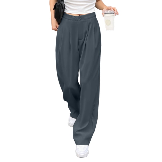 WILLBEST Pantalones Casuales de Mujer, de Pierna Ancha, de Vestir, de Cintura Alta, para Negocios, Largos, con Bolsillos, para Uso Diario 203 Grande