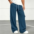 thumbnail image 4 of Men's Cargo Wide Leg Sweatpants with Pockets Classic Drawstring Waist Loose Straight Trousers, Soft Knit Casual Daily Sports Pants Blue L, 4 of 8