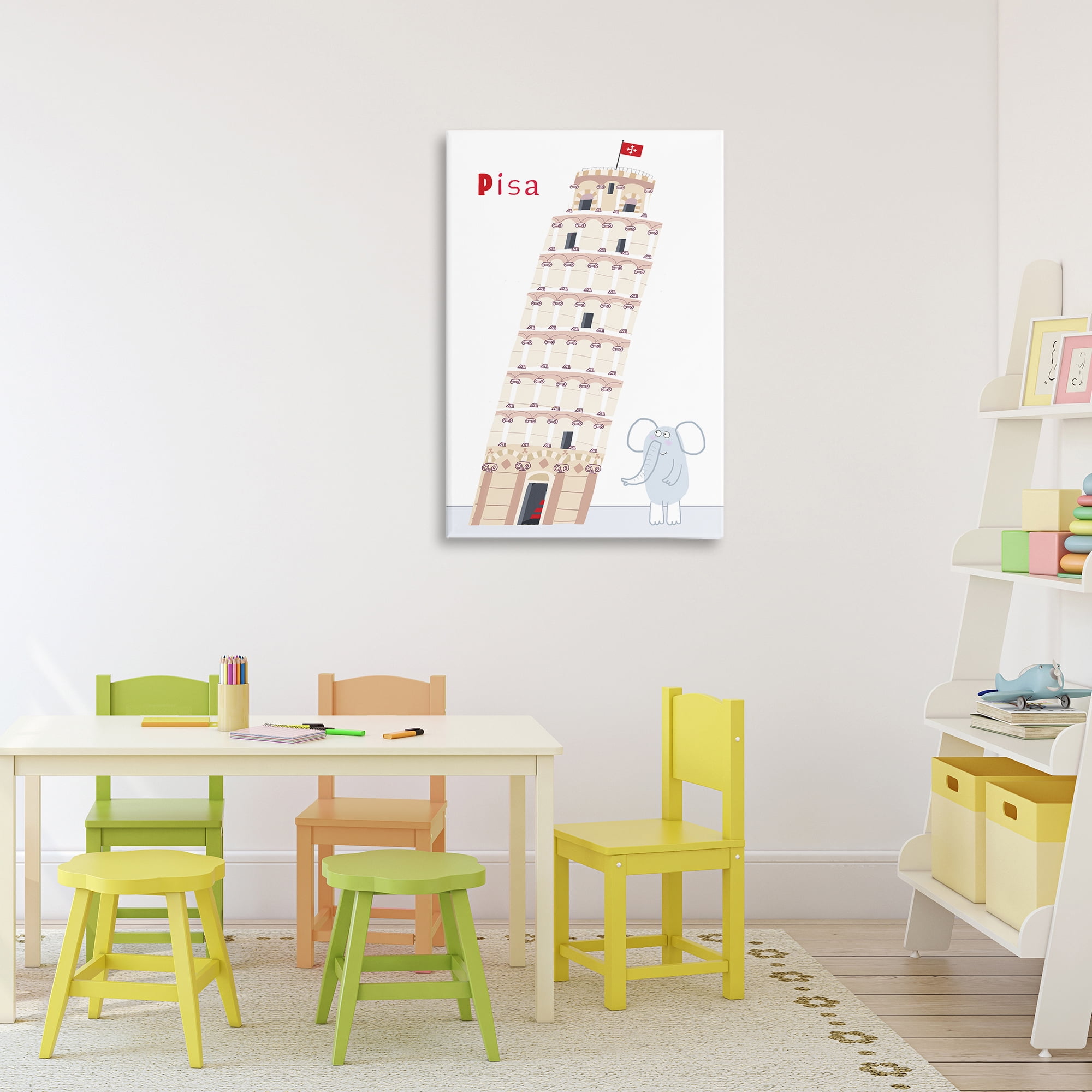 Elephant & Leaning Tower Pisa Canvas Wall Art, design by Carla Daly