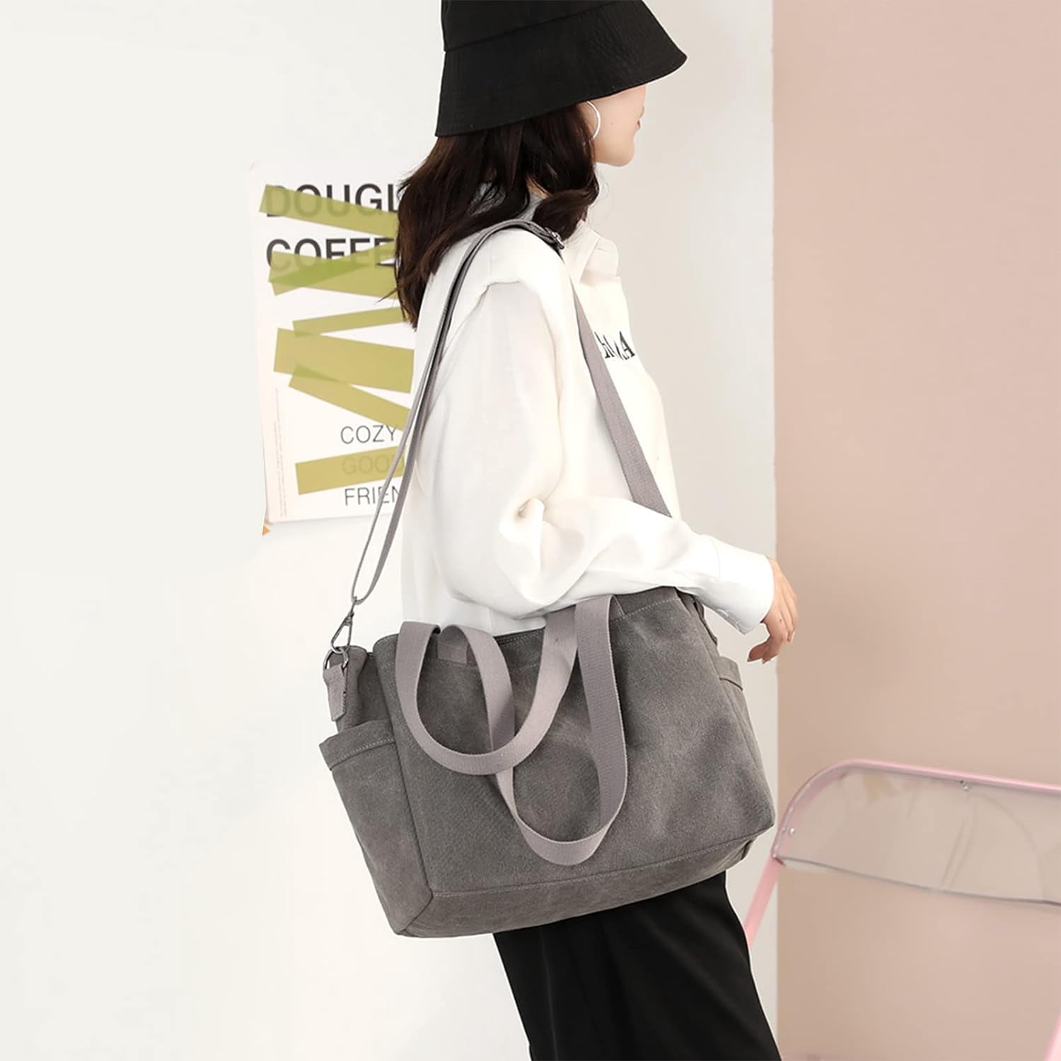 Hobo Handbags Canvas Crossbody Bag for Women, Multi Compartment Tote Purse Bags