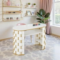 BarberPub Modern Manicure Table Nail Salon Desk, Spa Beauty Station with Open Shelf