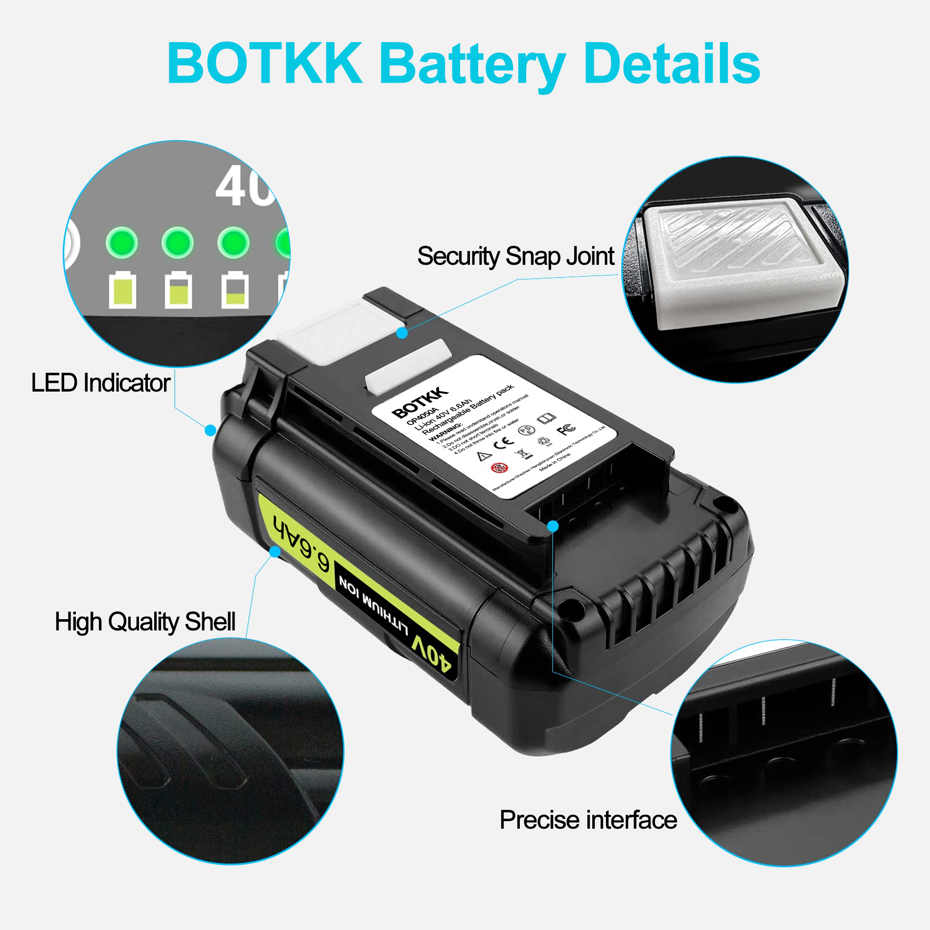 BOTKK Replacement for Ryobi 40V Battery 6.6Ah OP4040 OP4026 OP4030 OP4050 OP4060A 40 Volt Cordless Tool Batteries 2 Packs