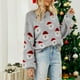 thumbnail image 4 of Suéter de punto de Papá Noel navideño para mujer, jersey divertido de manga larga con cuello redondo para otoño invierno gris XL, 4 of 9