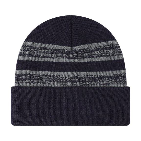 TOPTIE Striped Beanie Hat for Men & Women Classic Warm Knit Cuffed Plain Toboggan Ski Skull Cap-NavyBlue