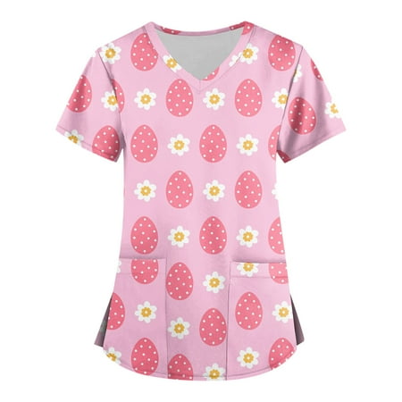

XHJUN Womens Scrub Tops Clearance Sale Plus Size Business Short Sleeve Tshirts Teen Girls Easter with Designs Pocket Hot Pink XXXXL