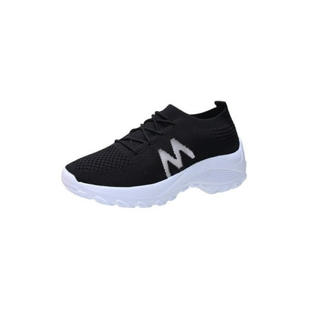 

Ymiytan Ladies Running Shoe Lace Up Sock Sneakers Slip On Walking Shoes Jogging Lightweight Non-slip Platform Sneaker Black 8