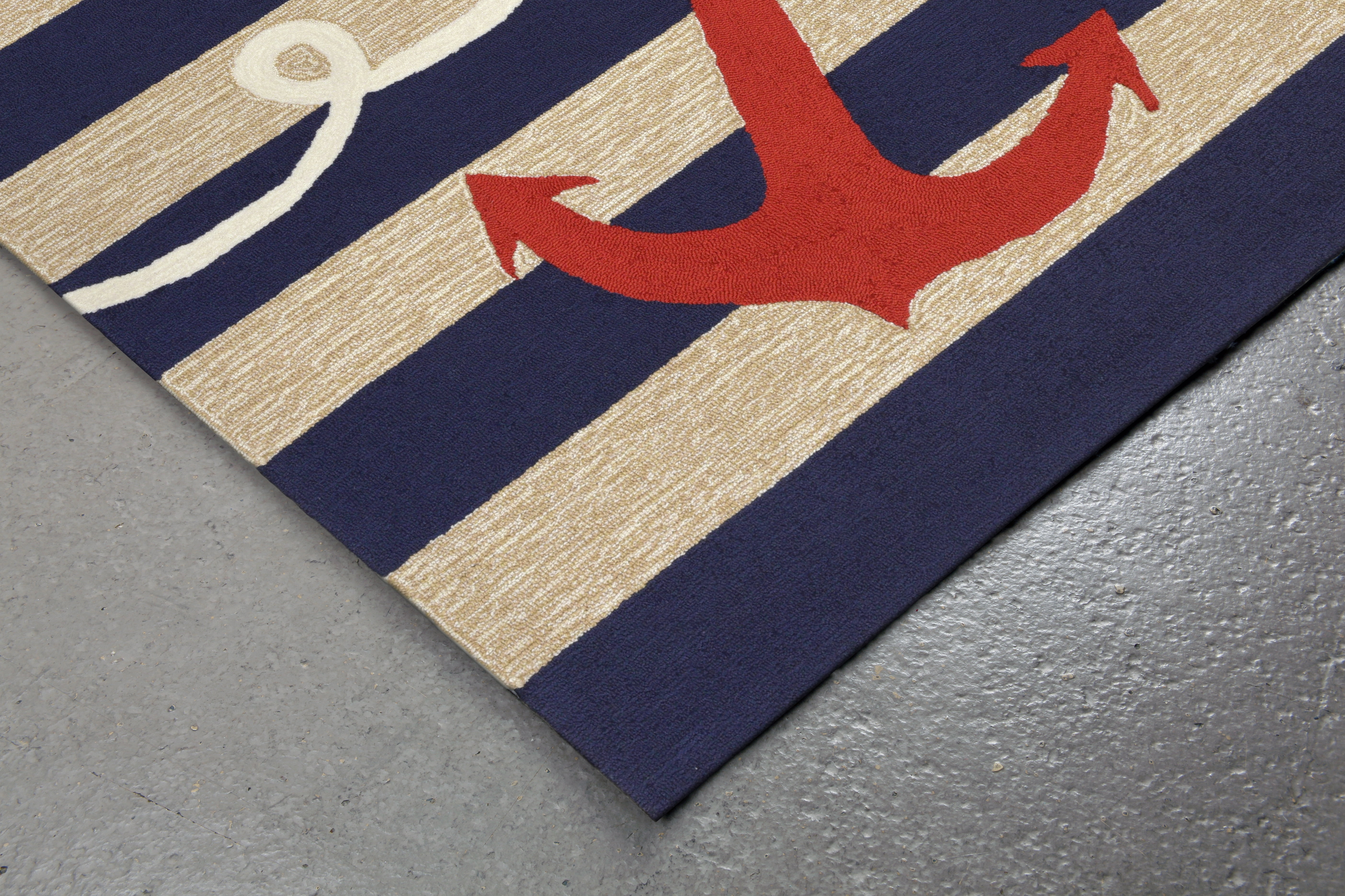 Nautical Anchor Navy and Cream Outdoor Accent Rug 24"x36"
