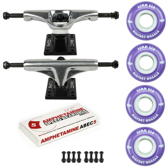 Skateboard Package 4.75 (7.25") Silver Trucks 53mm 83A Purple Cruiser Wheels Abec 5